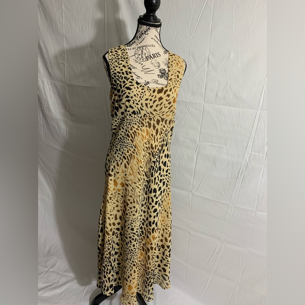 DFA NY Cute Vintage A-line Cheetah Print sleeveless Dress. Square neck. Size:12